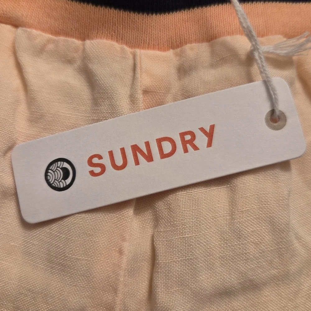 Sundry By Anthropology Soft Peach Linen Shorts W/ Black Striped Waist & Pockets